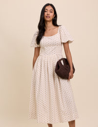 Ivory Floral Puff Sleeve Mara Midi Dress