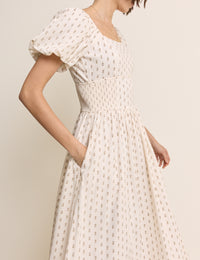 Ivory Floral Puff Sleeve Mara Midi Dress