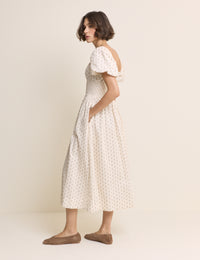 Ivory Floral Puff Sleeve Mara Midi Dress