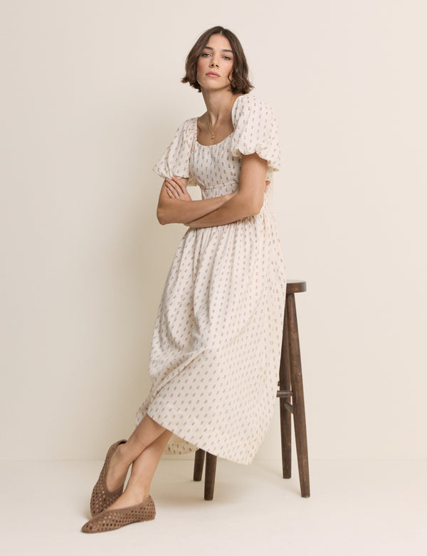 Ivory Floral Puff Sleeve Mara Midi Dress