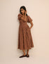 Brown Ditsy Floral Puff Sleeve Mara Midi Dress