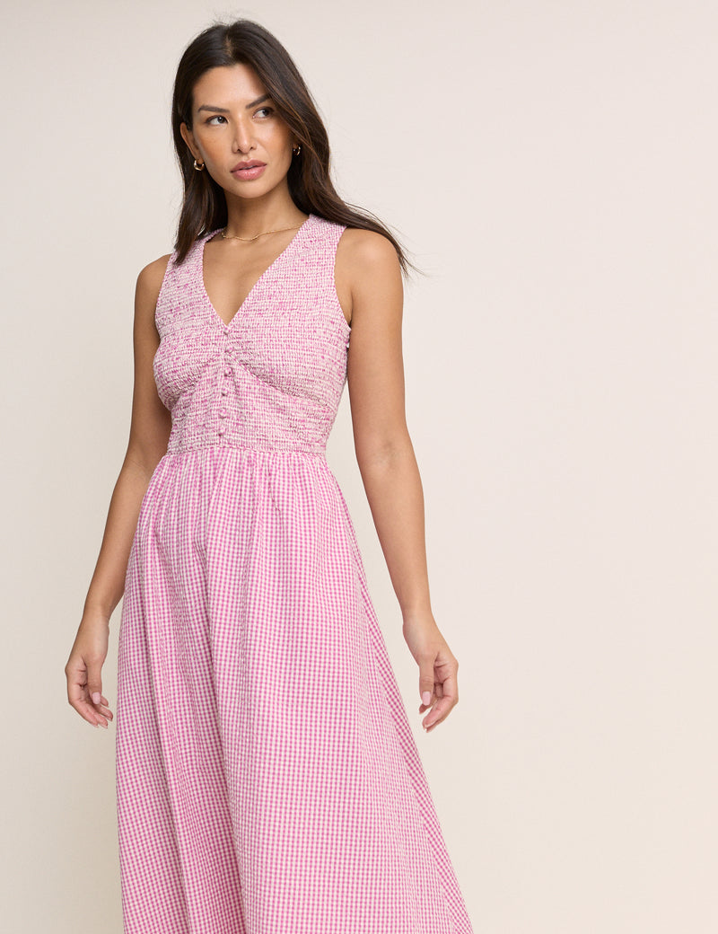 eliza j pink gingham dress Eliza J Gingham Maxi Shirtdress
