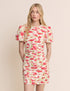 White and Red Floral Pleated Fabienne Mini Dress