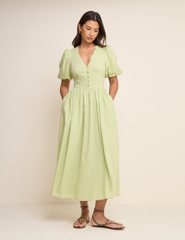 Green Short Sleeve Bess Midi Dress