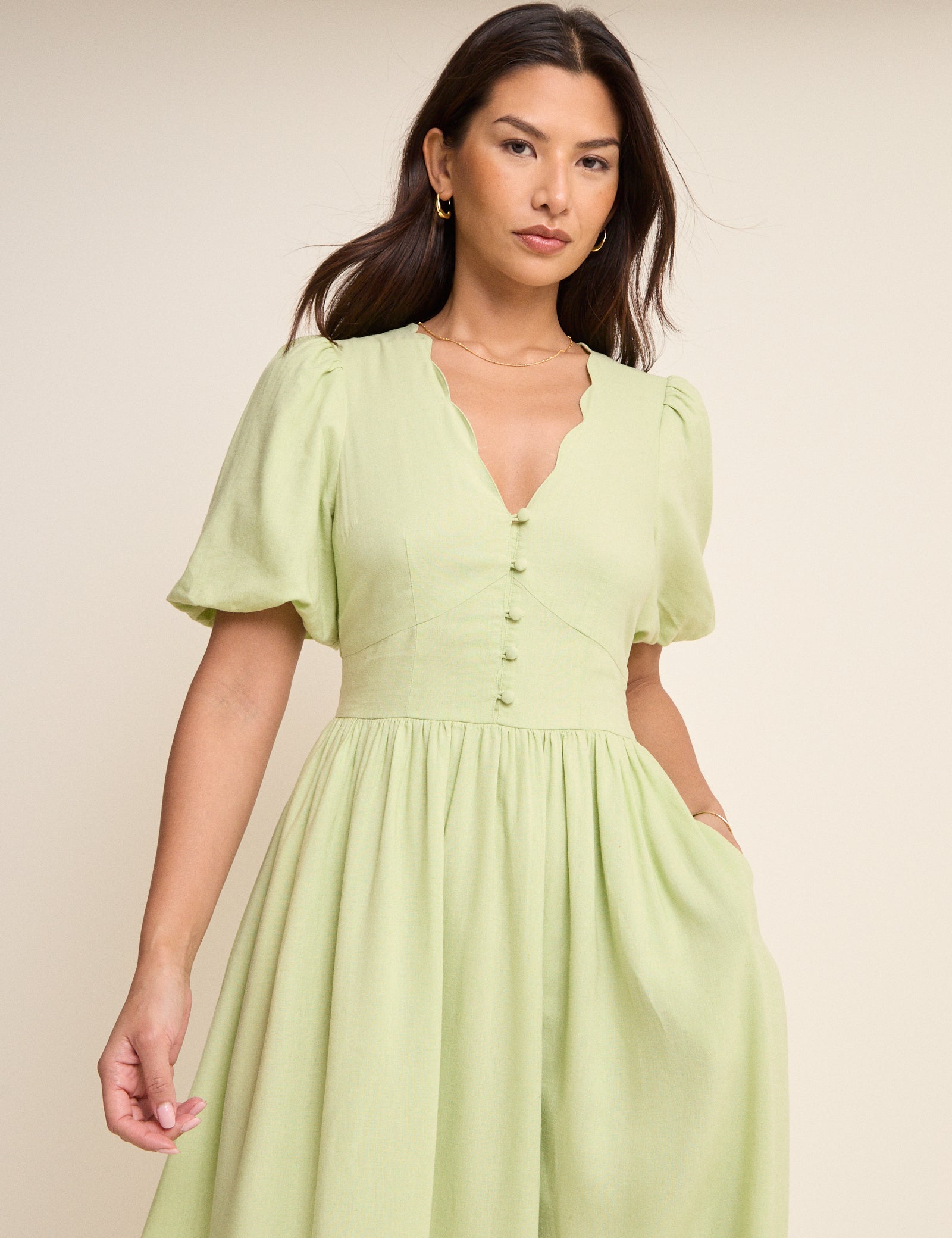 Green Short Sleeve Bess Midi Dress