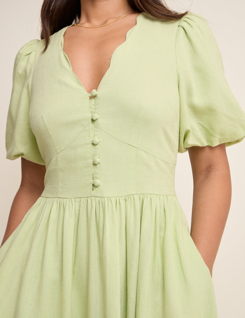 Green Short Sleeve Bess Midi Dress
