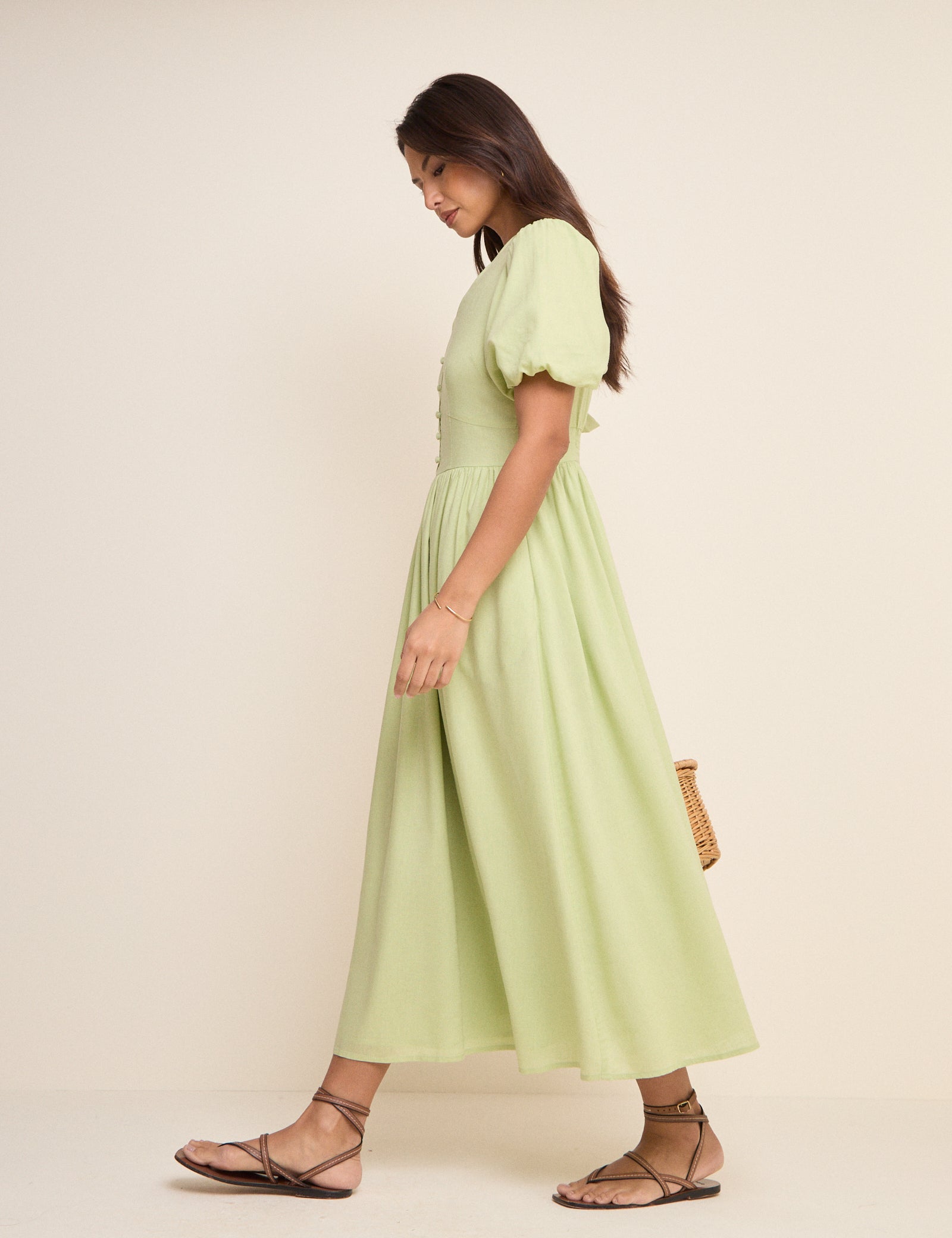 Green Short Sleeve Bess Midi Dress