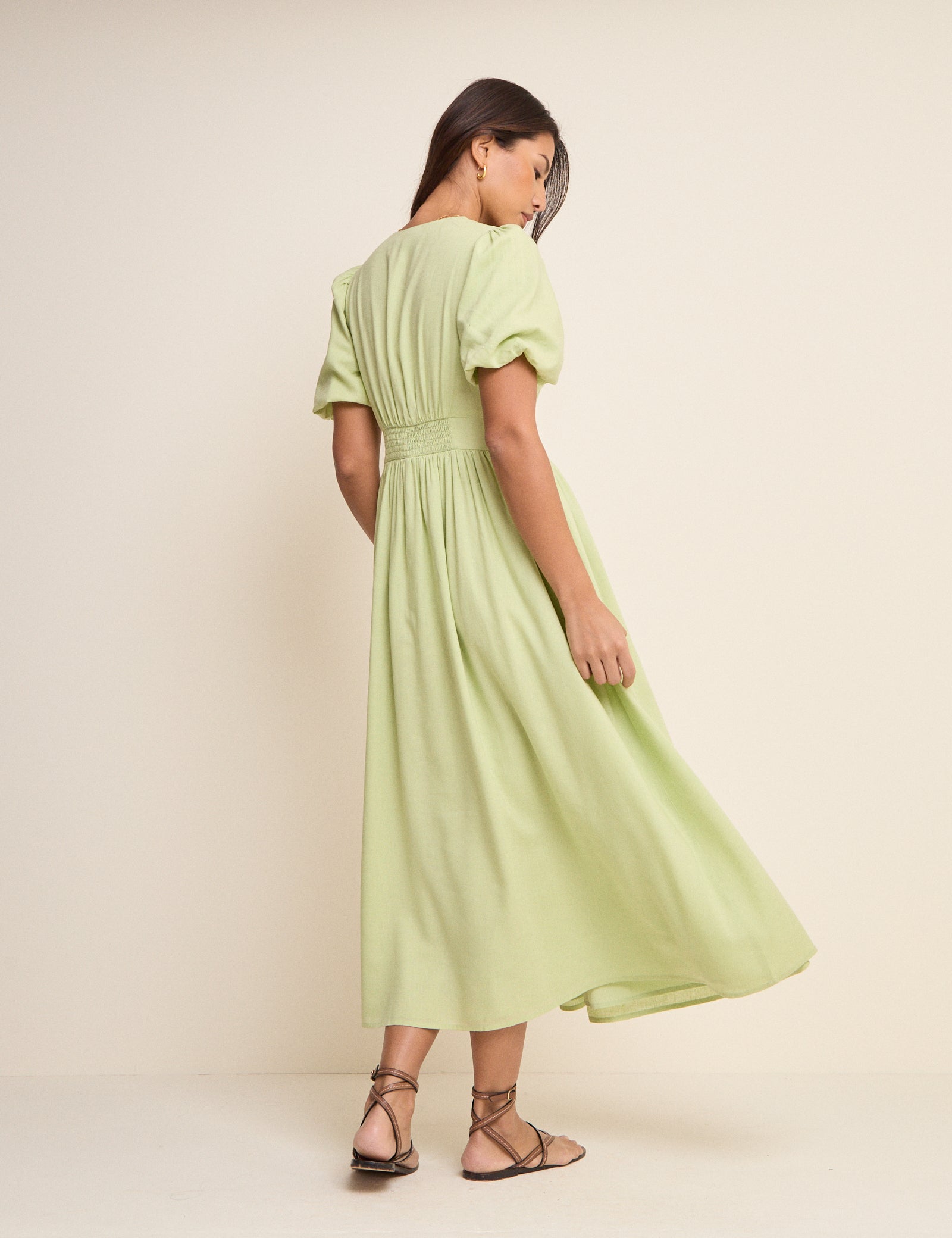 Green Short Sleeve Bess Midi Dress