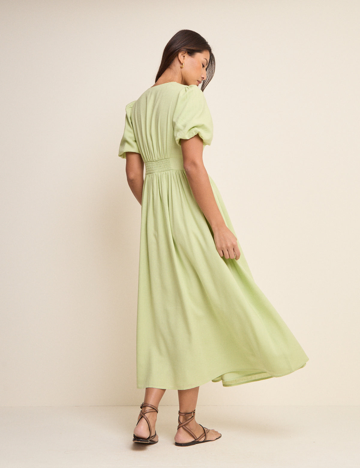 Green Short Sleeve Bess Midi Dress
