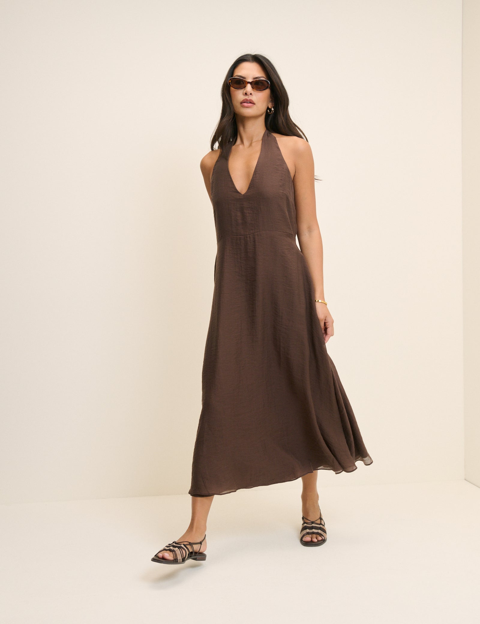 Brown Halterneck Catalina Midi Dress