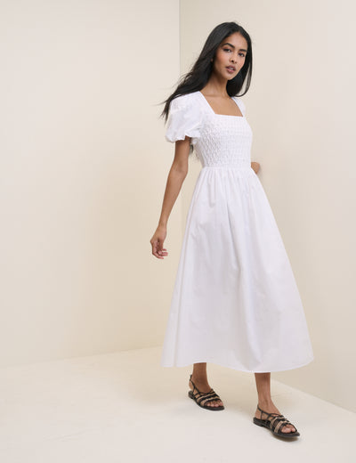 White Puff Sleeve Ida Midi Dress