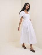 White Puff Sleeve Ida Midi Dress