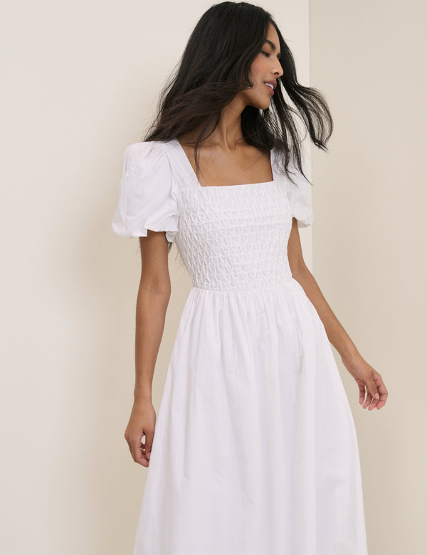 White Puff Sleeve Ida Midi Dress