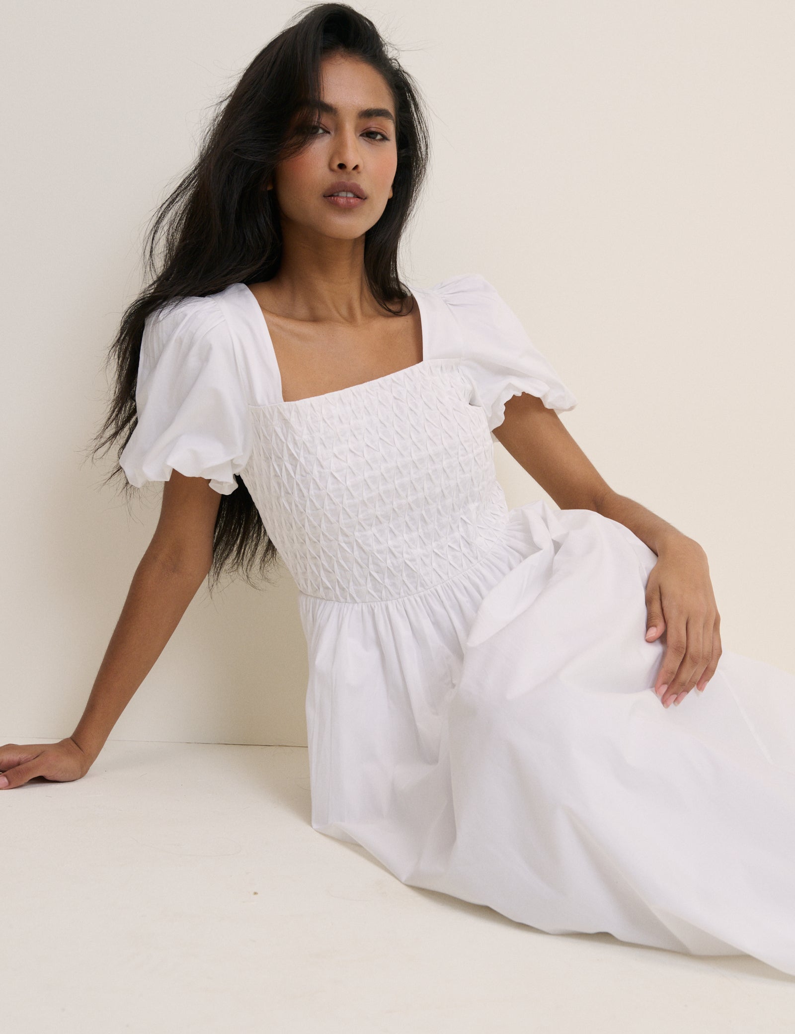 White Puff Sleeve Ida Midi Dress