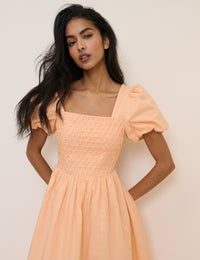 Peach Puff Sleeve Ida Midi Dress