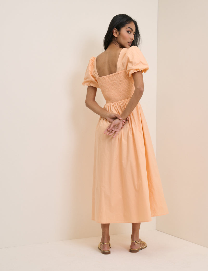 Peach Puff Sleeve Ida Midi Dress