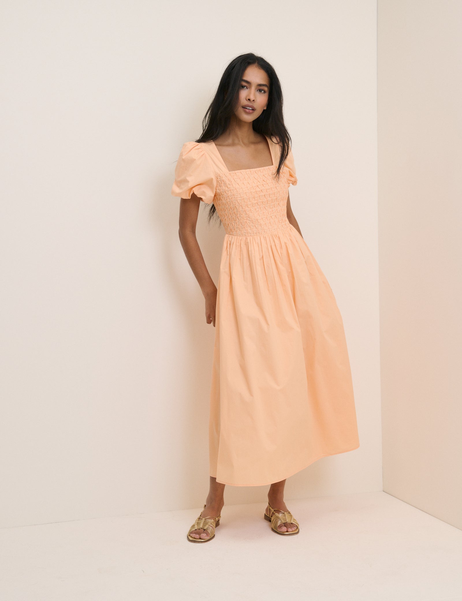 Peach Puff Sleeve Ida Midi Dress Peach Puff Sleeve Ida Midi Dress