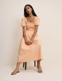 Peach Puff Sleeve Ida Midi Dress