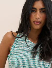Turquoise Gingham Shirred Halterneck Tizzy Top
