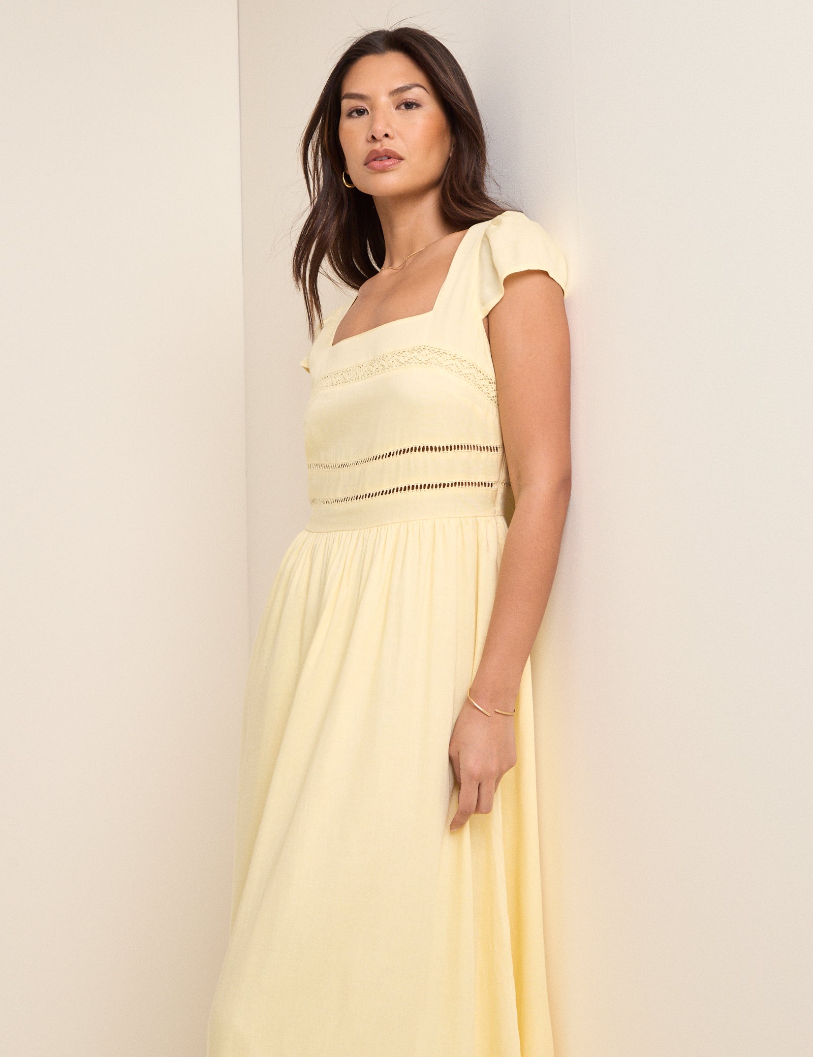 Butter Yellow Square Neck Jessy Maxi Dress Butter Yellow Square Neck Jessy Maxi Dress