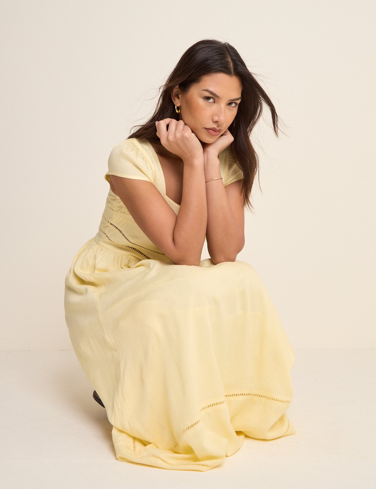 Butter Yellow Square Neck Jessy Midi Dress