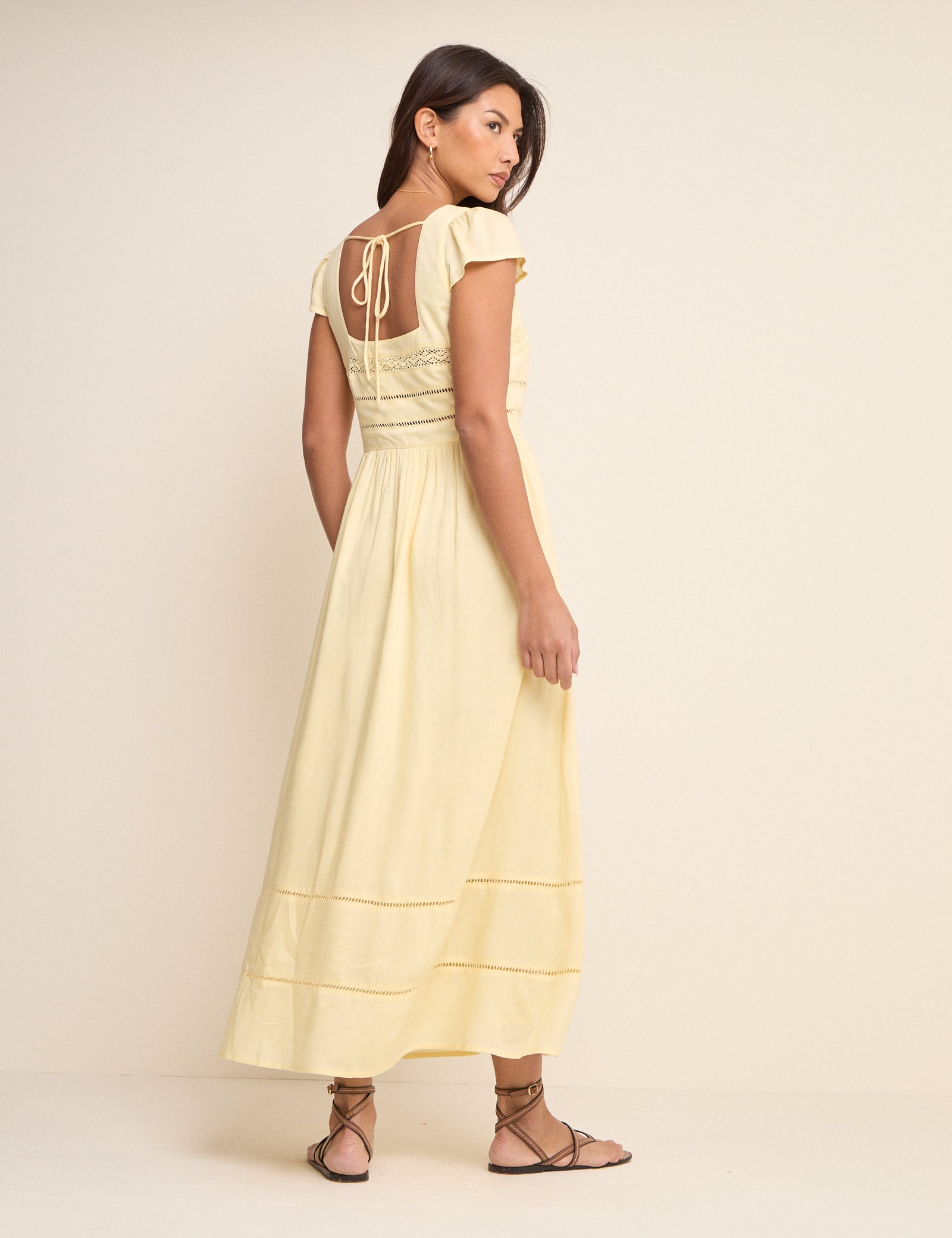 Butter Yellow Square Neck Jessy Midi Dress