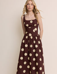 Brown and Cream Polka Dot Panelled Soraya Midi Dress