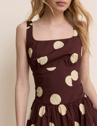 Brown and Cream Polka Dot Panelled Soraya Midi Dress
