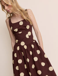 Brown and Cream Polka Dot Panelled Soraya Midi Dress