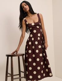 Brown and Cream Polka Dot Panelled Soraya Midi Dress