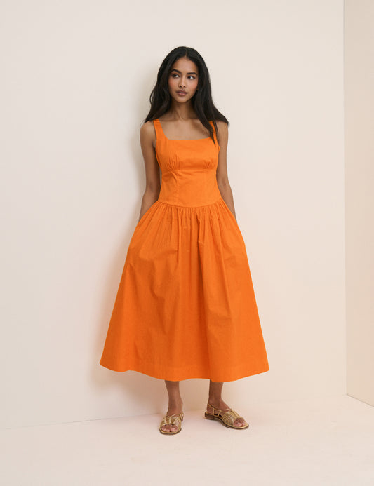 Orange Panelled Soraya Midi Dress