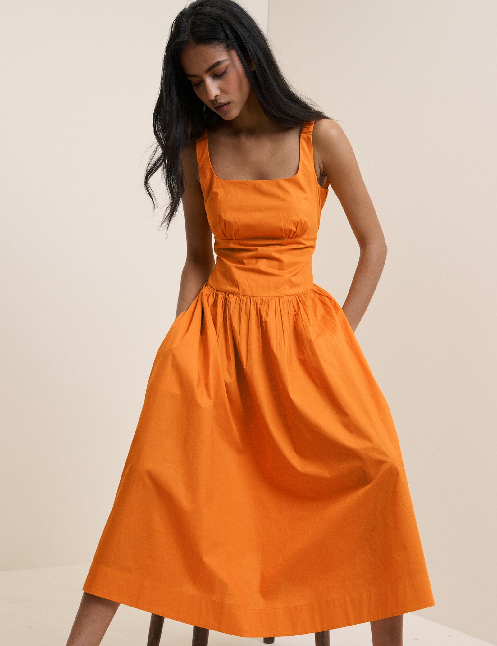 Orange Panelled Soraya Midi Dress