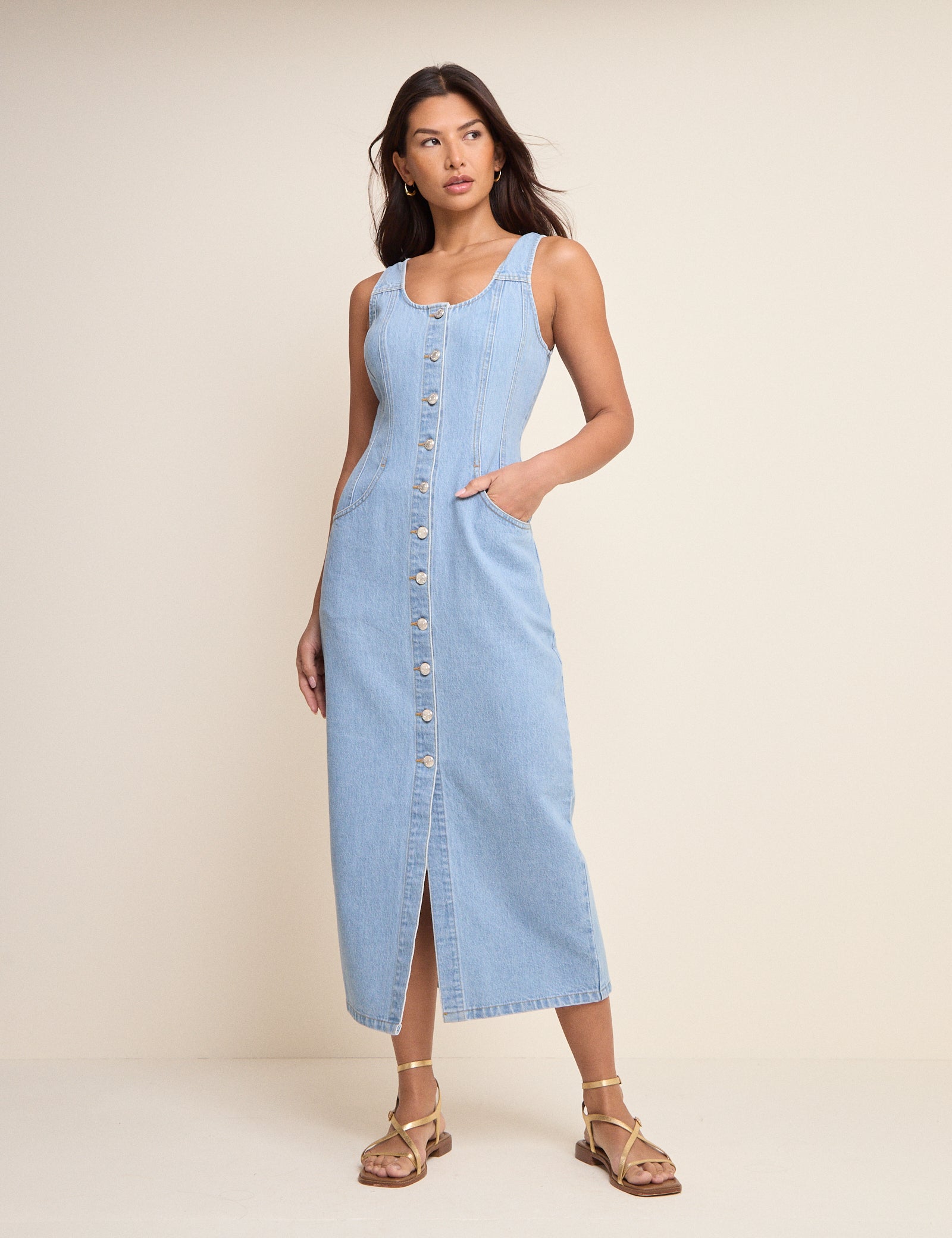 Light Blue Button Down Quays Midi Dress Light Blue Button Down Quays Midi Dress