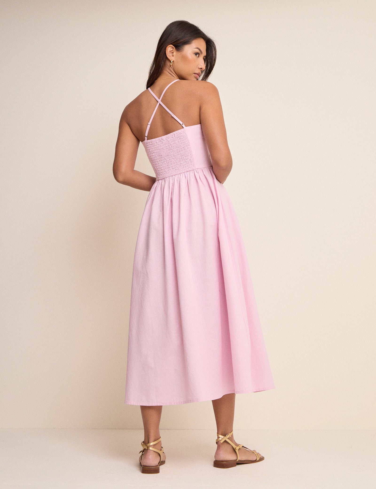 Pink Scallop Trim Jenna Midi Dress Pink Scallop Trim Jenna Midi Dress