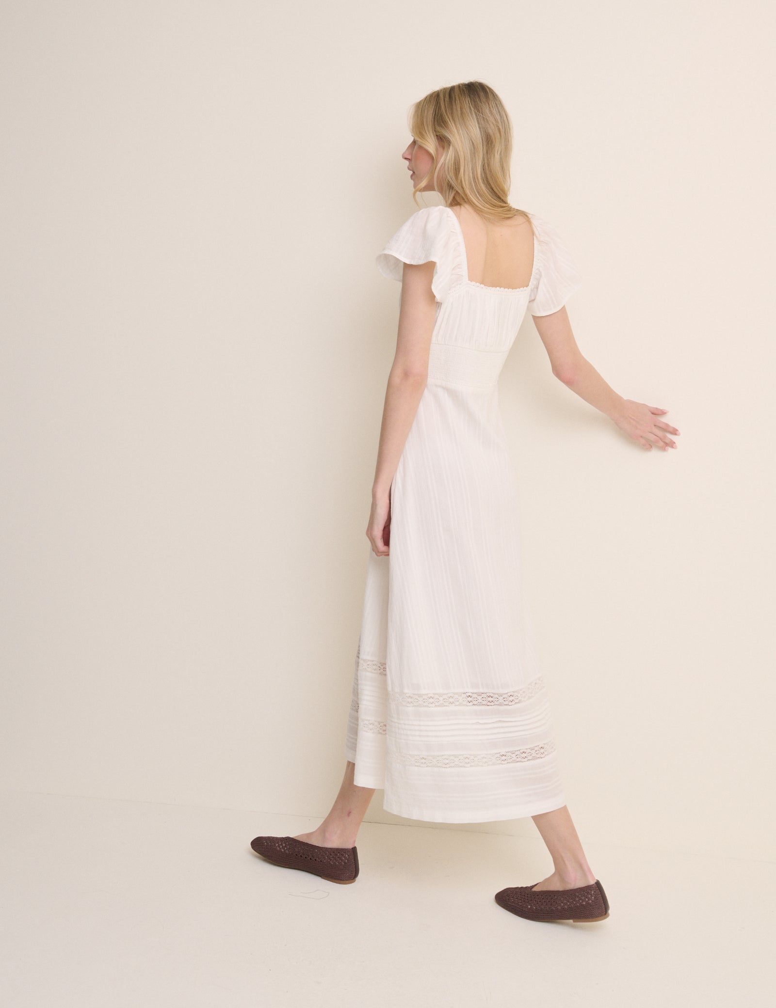 White Pintuck Scoop Neck Alex Midi Dress