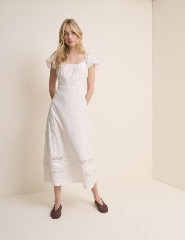 White Pintuck Scoop Neck Alex Midi Dress