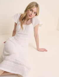 White Pintuck Scoop Neck Alex Midi Dress