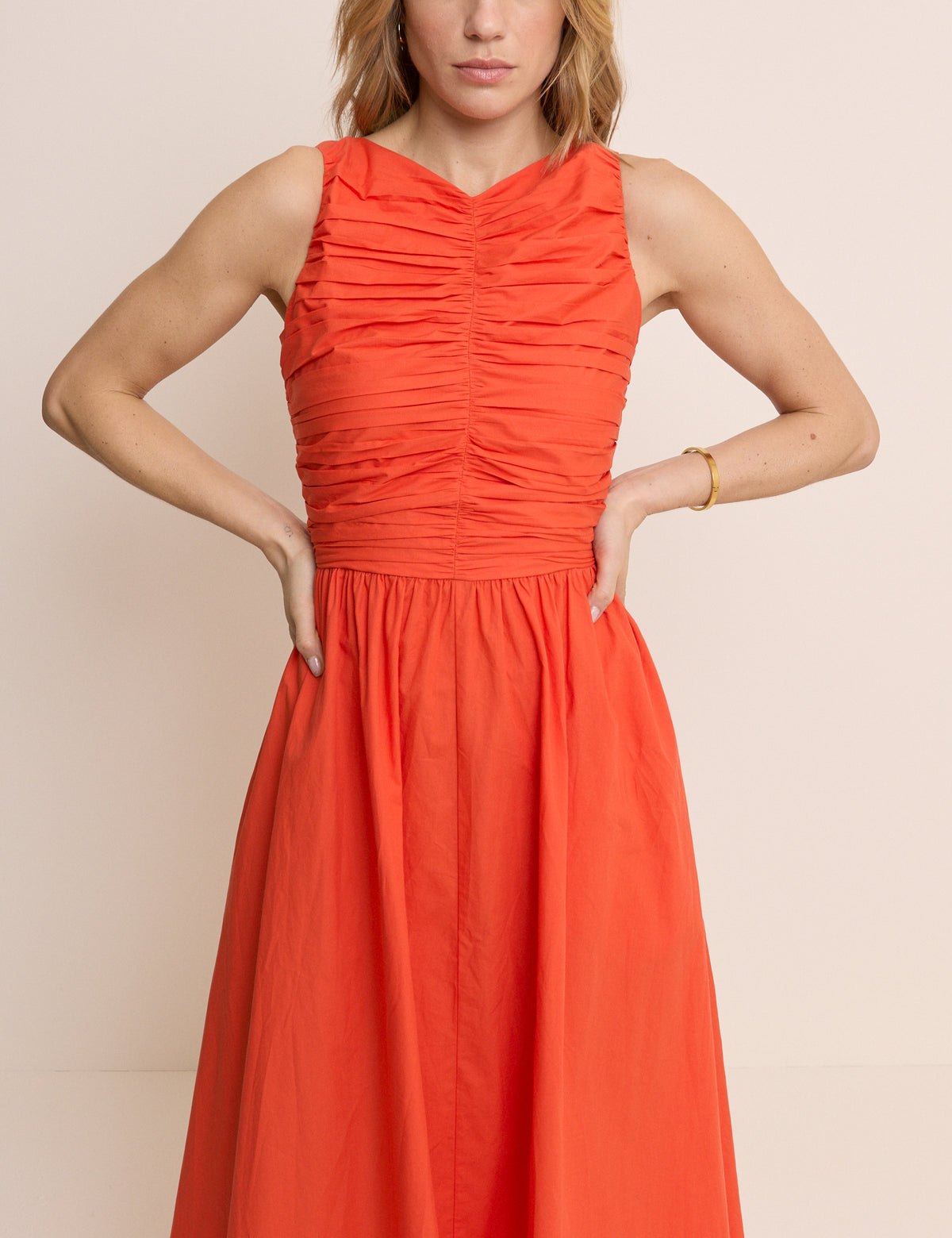 Orange Ruched Monica Midi Dress