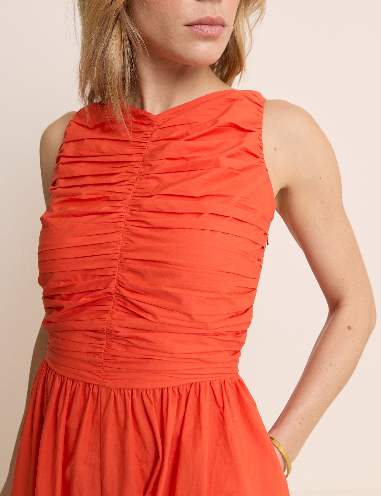 Orange Ruched Monica Midi Dress