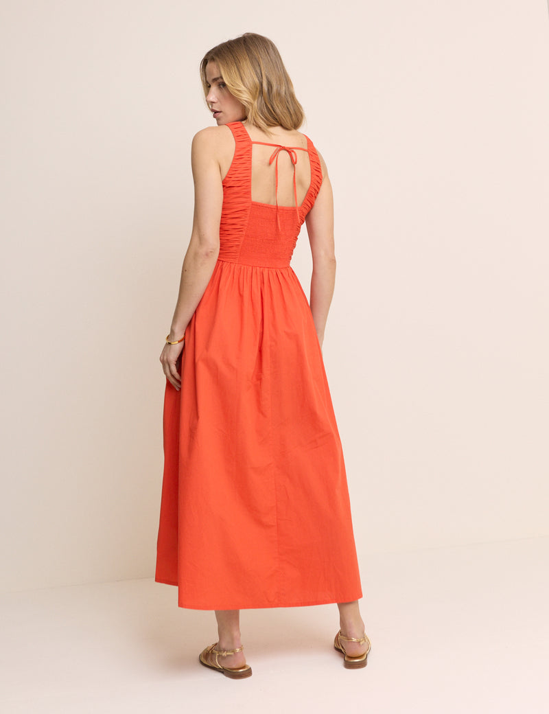 Orange Ruched Monica Midi Dress