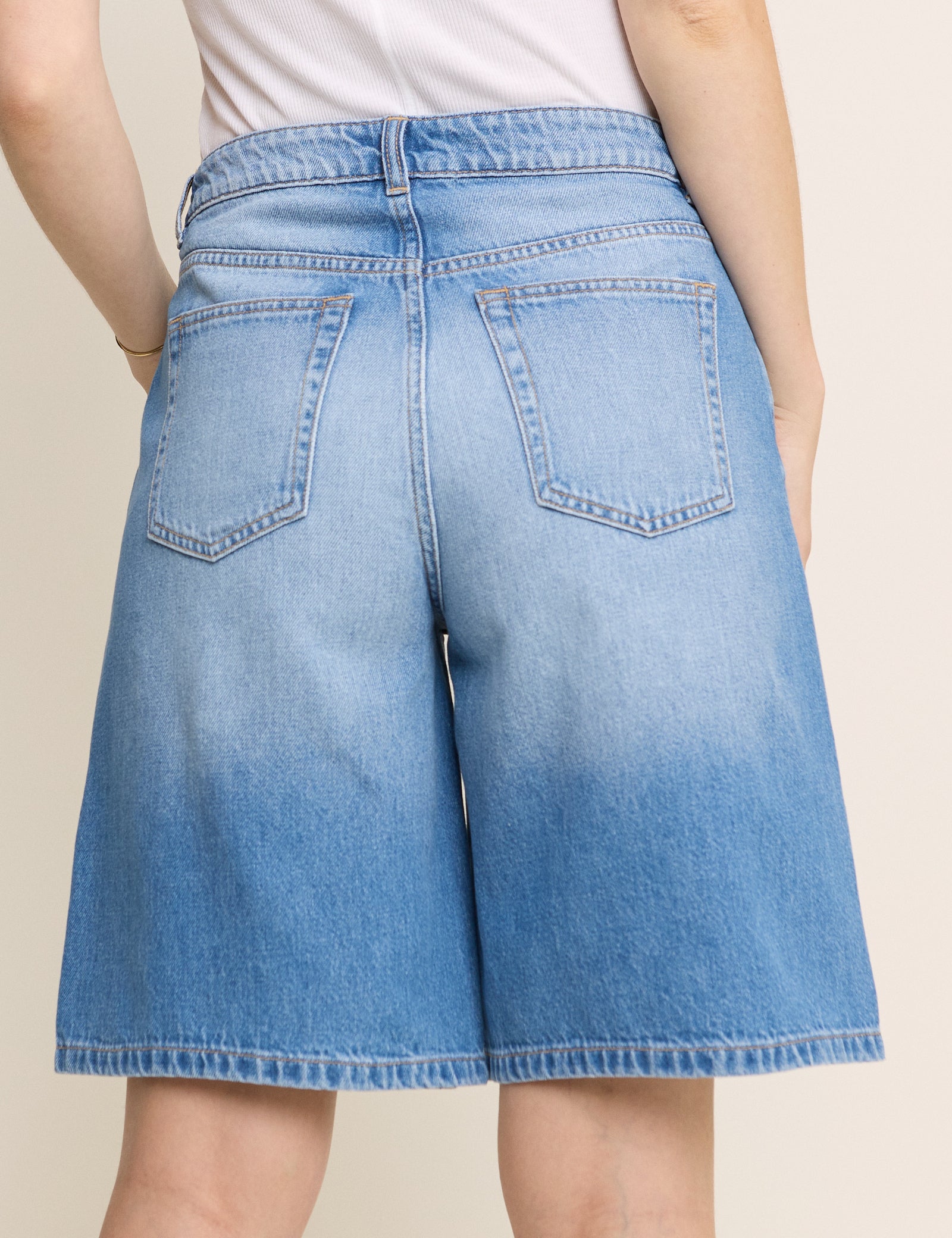 Blue Drawstring Bermuda Denim Shorts