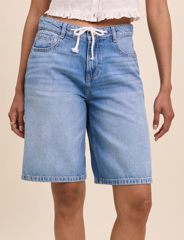 Blue Drawstring Bermuda Denim Shorts
