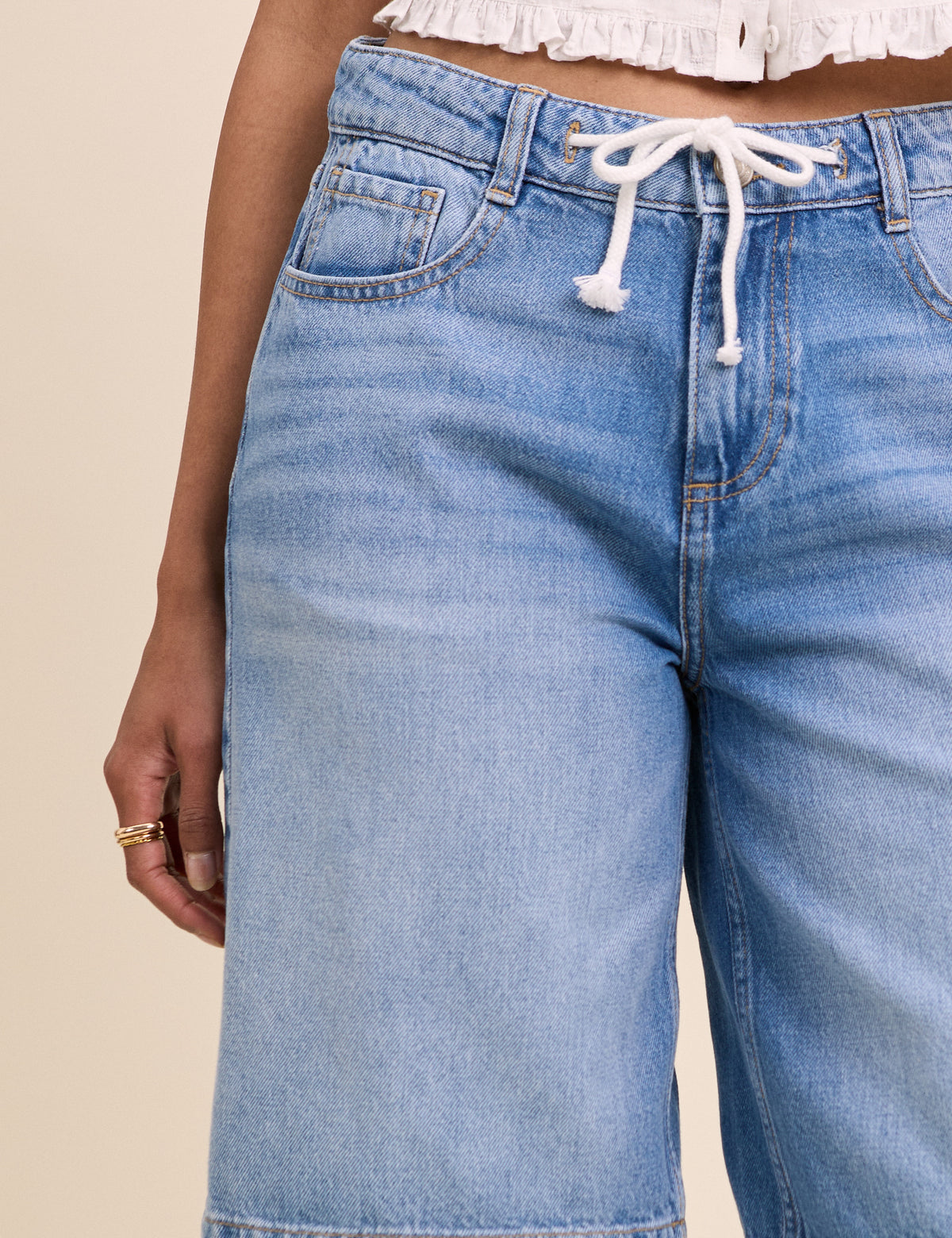 Blue Drawstring Bermuda Denim Shorts