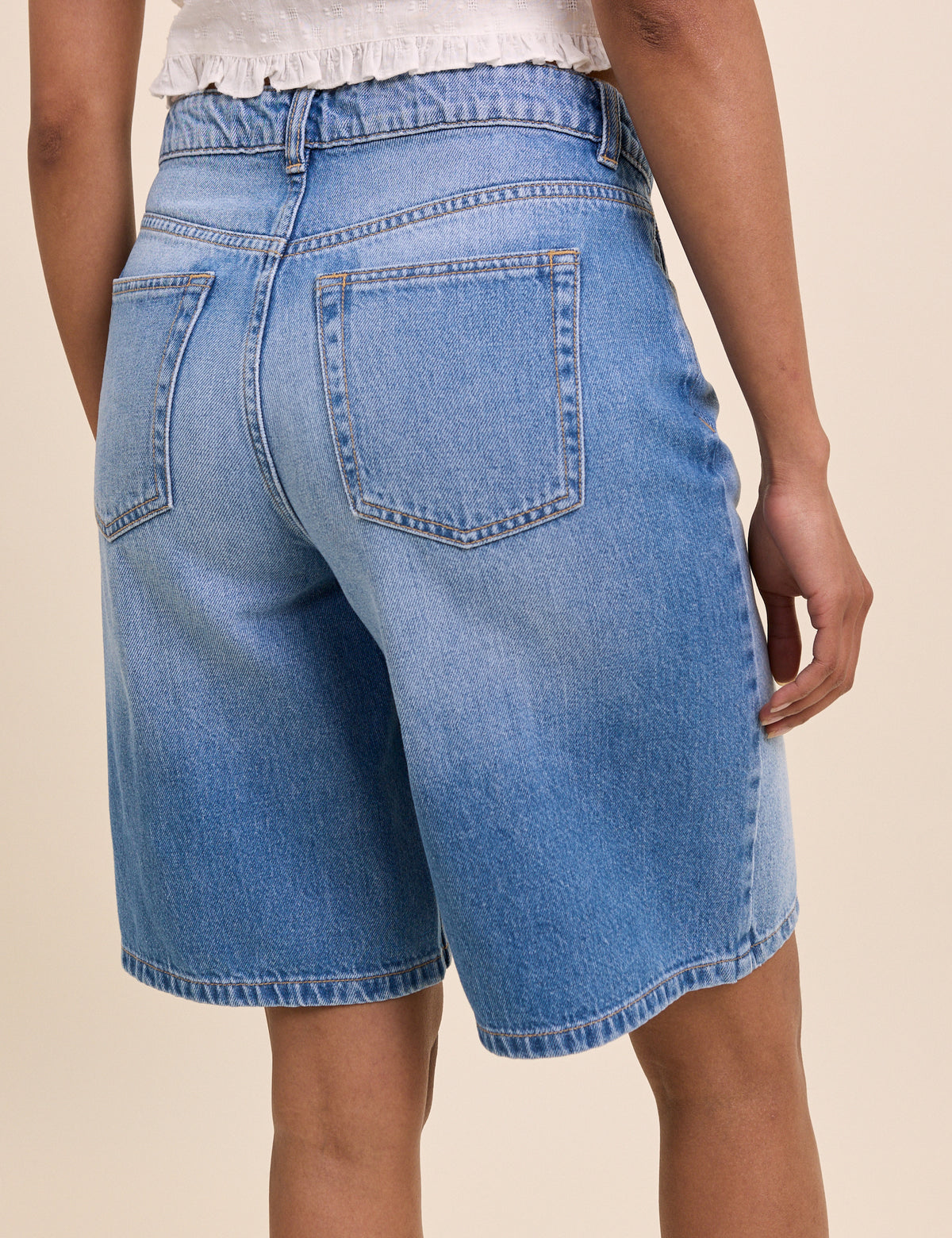 Blue Drawstring Bermuda Denim Shorts