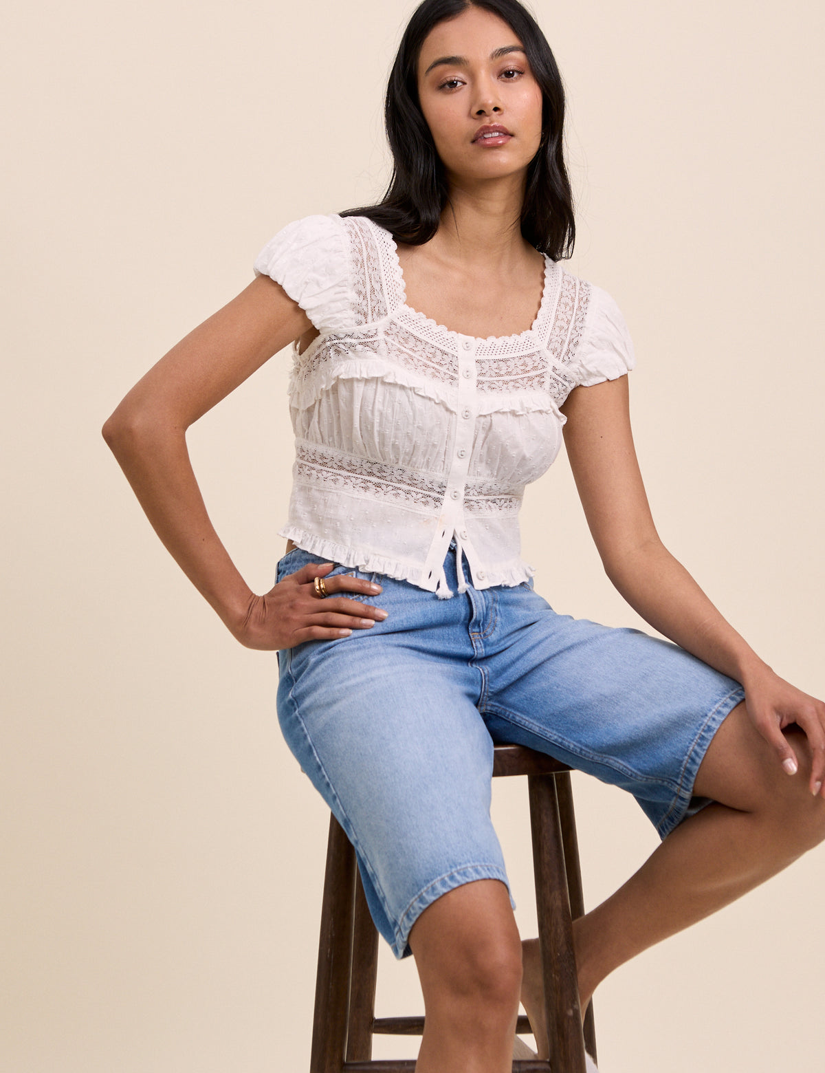 Blue Drawstring Bermuda Denim Shorts