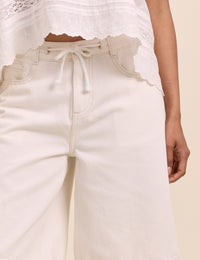 White Drawstring Bermuda Denim Shorts