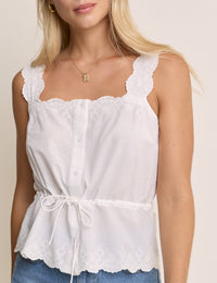 White Broderie Anglaise Scallop Hem Top
