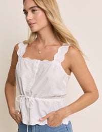 White Broderie Anglaise Scallop Hem Top