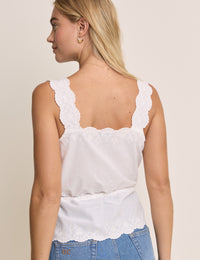 White Broderie Anglaise Scallop Hem Top