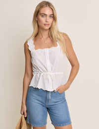 White Broderie Anglaise Scallop Hem Top